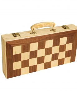 Alternative view of Sterling Games 16" Solid Wooden Chess Set Travel Folding Board with Brass Locks and Felted Interior Storage with Piece Holders