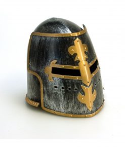 Sunnywood Medieval Knight Greek Spartan Helmet, Costume Accessory for Gladiator Warrior Roman Helmets, Plastic Silvery Grey Helmet with Golden Trim, Ancient Accessory for Battle Play Halloween Cosplay