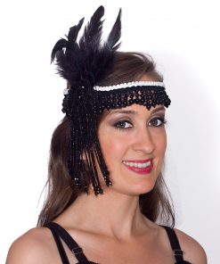 Black Flapper Headpiece (w/White Beads)